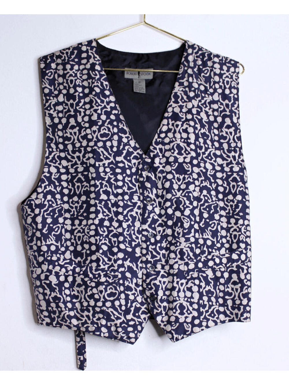 VTG Navy Beige Abstract Silk Vest - M